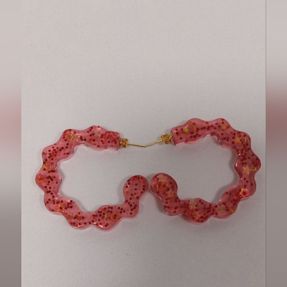 Red confetti resin hoop earrings with 18k gold plated earring posts